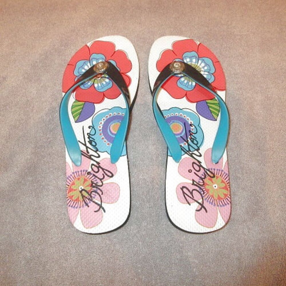 Brighton Flower Flip Flops Size 9 Slip On Sandals Thong Mod Groovy Retro